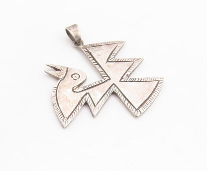 925 Sterling Silver Vintage Pendant Dark Tone Designer Etched Bird  PT23733