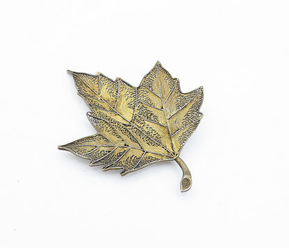 PORTUGAL 925 Sterling Silver  Vintage Filigree Autumn Leaf Brooch Pin  BP1363