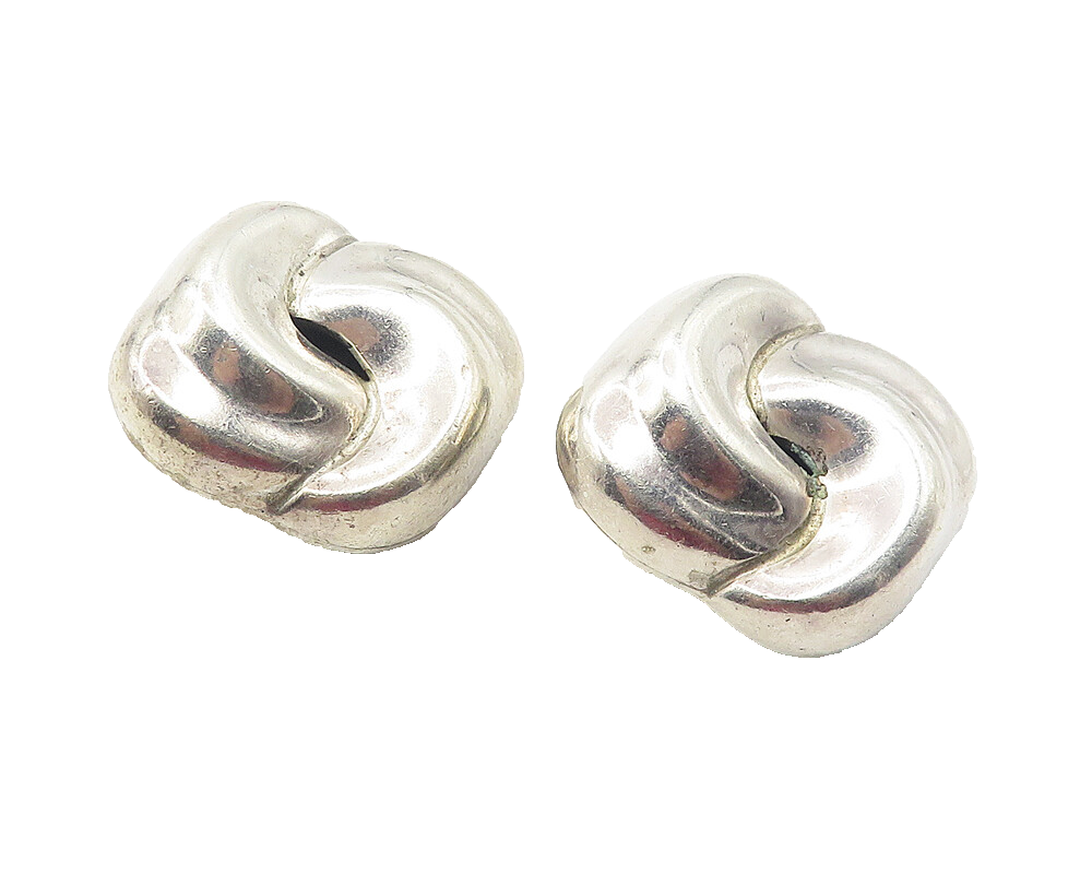 MEXICO 925 Sterling Silver  Vintage Shiny Swirl Non Pierce Earrings  EG6122