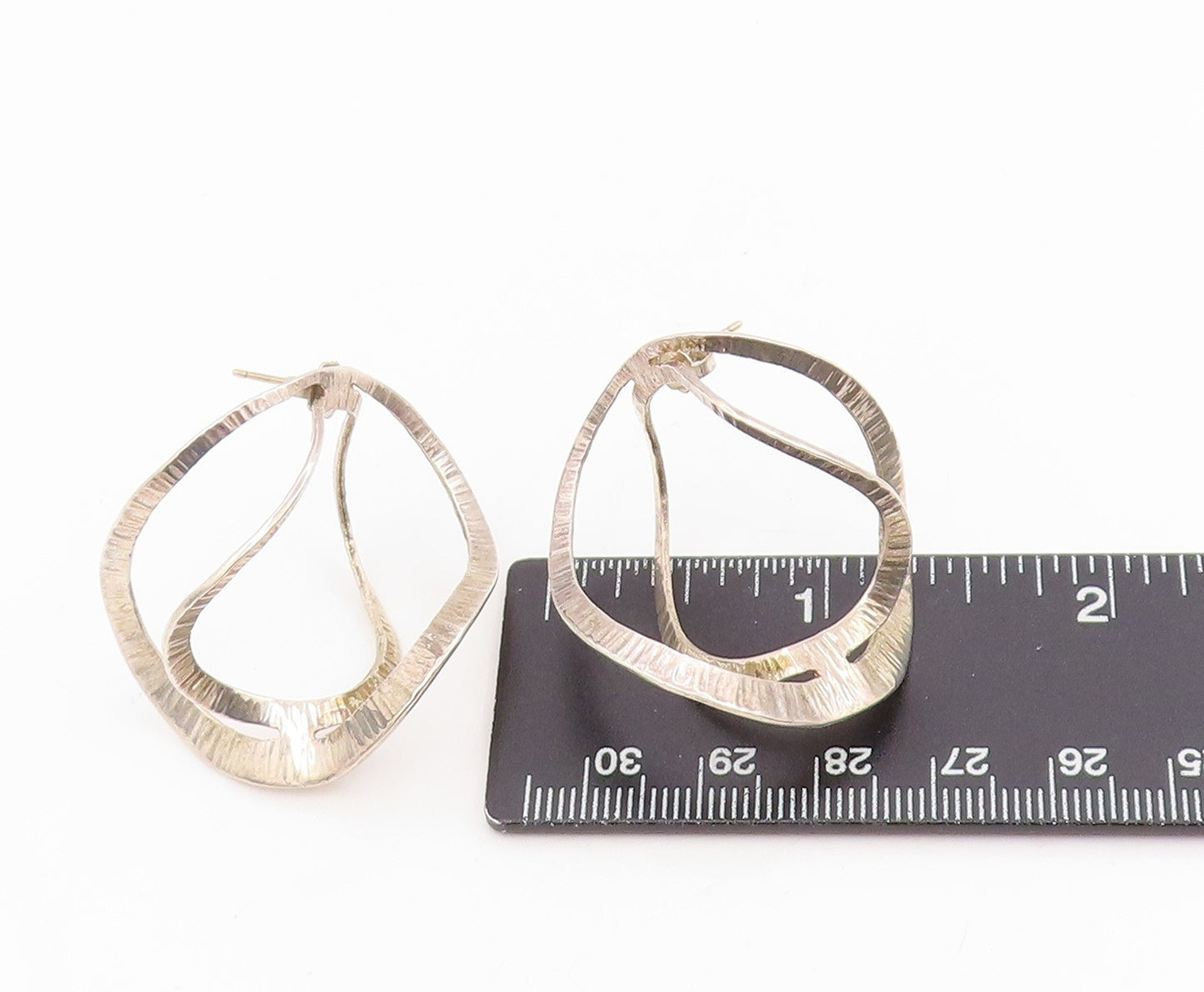 14k Gold & 925 Sterling Silver Vintage Earrings Double Wavy Open Hoops  EG13988