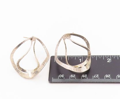 14k Gold & 925 Sterling Silver Vintage Earrings Double Wavy Open Hoops  EG13988