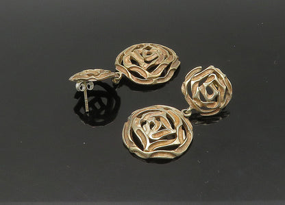 925 Sterling Silver  Vintage Rose Flowers Motif Dangle Earrings  EG10808