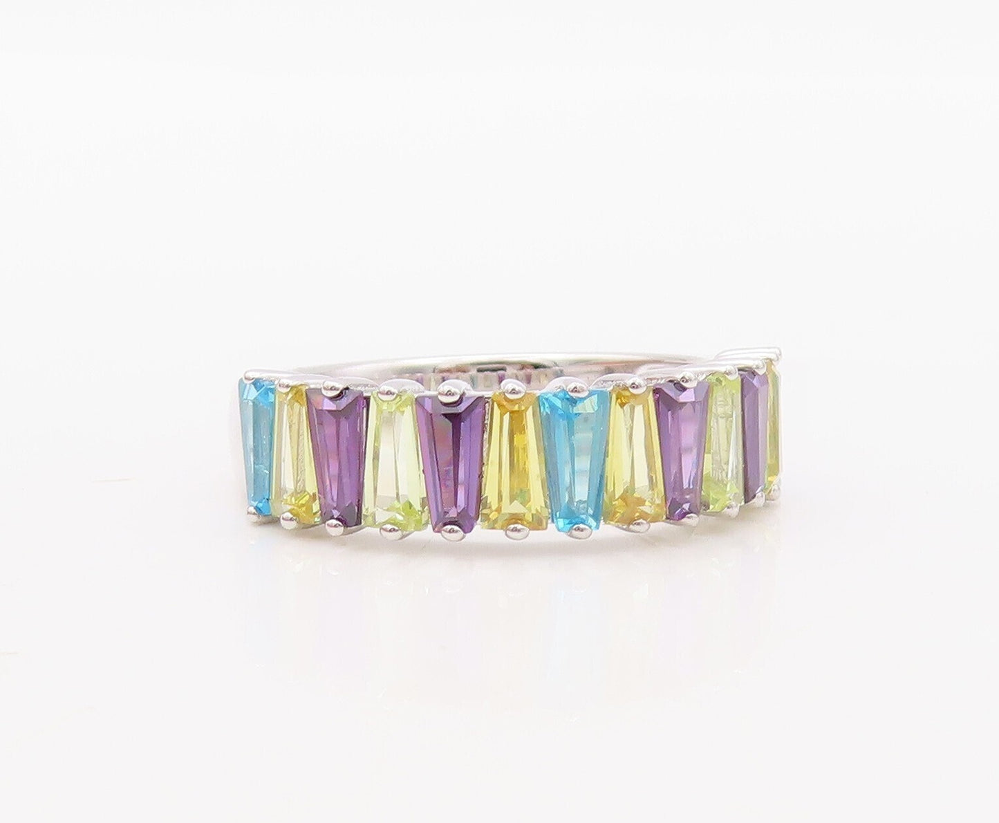 925 Sterling Silver Vintage Ring Topaz Citrine & Amethyst Band  Sz 7  RG30833