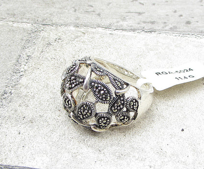 925 Sterling Silver  Marcasite Art Deco Thick Dome Band Ring Sz 8  RG1964