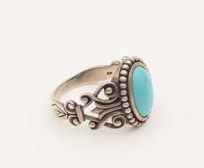 AVON 925 Silver  Vintage Beaded Frame & Open Swirl Turquoise Ring Sz 9 RG26355