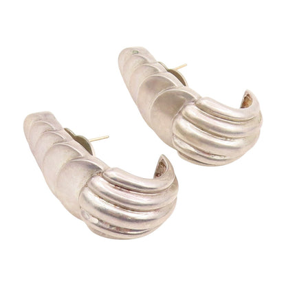 DND 925 Silver & 14K GOLD Vintage Shiny Fluted Heavy J Hoop Earrings  EG10063