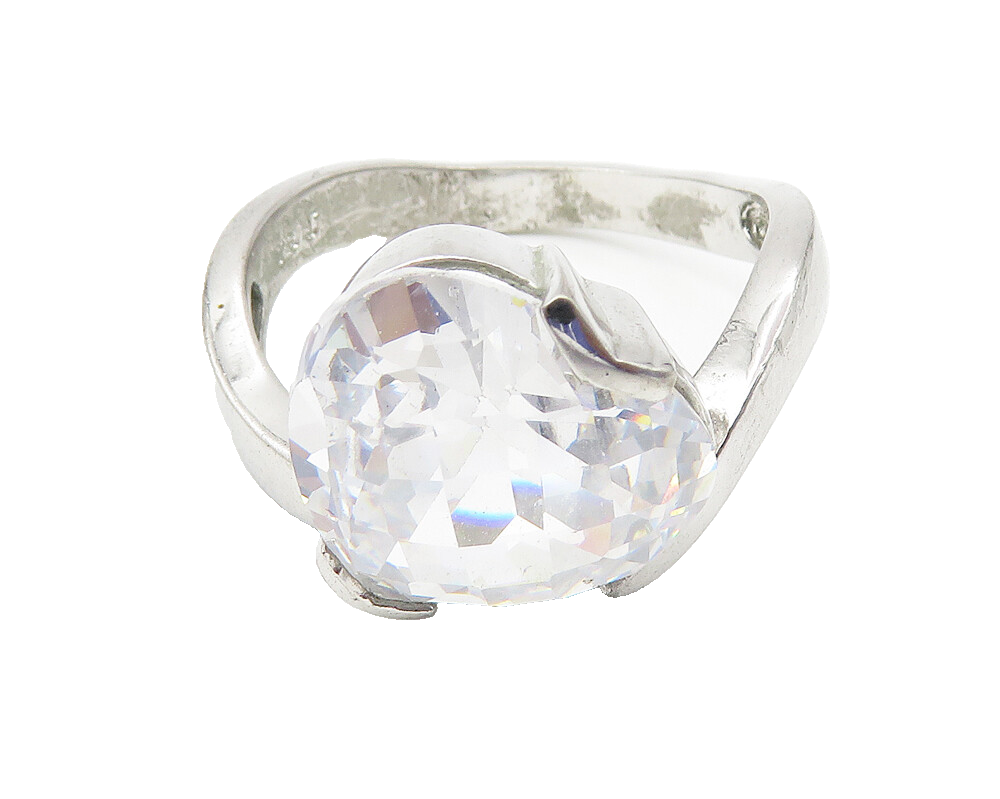 925 Sterling Silver  Cubic Zirconia Love Heart Cocktail Ring Sz 9  RG10631