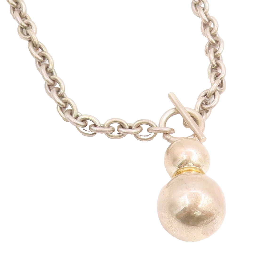 925 Sterling Silver Vintage Necklace Toggle Clasp Spherical Bead Chain  NE4678