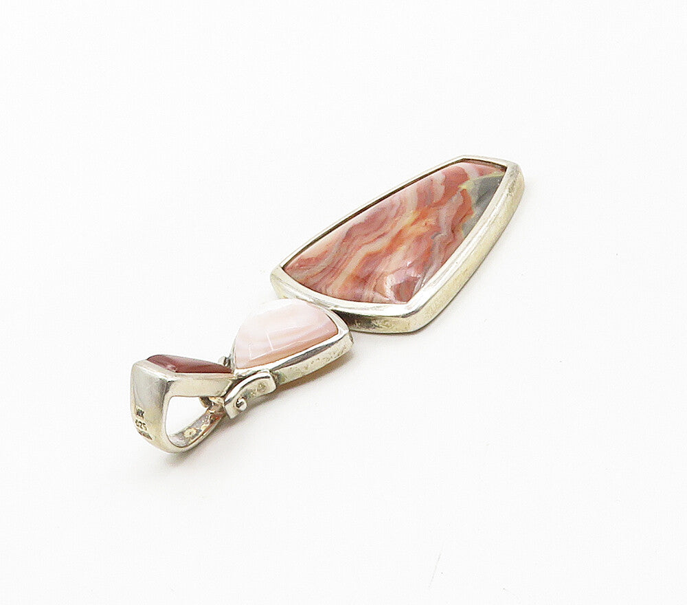 WHITNEY KELLY 925 Silver  Vintage Agate & Mother Of Pearl Pendant  PT12249