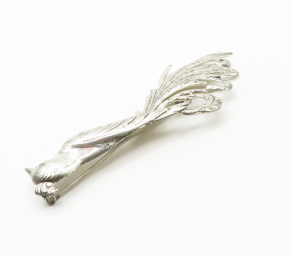 DANECRAFT 925 Sterling Silver Vintage Shiny Long Tailed Bird Brooch Pin BP6082