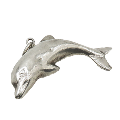 925 Sterling Silver  Vintage Shiny Hollow Leaping Dolphin Pendant  PT17222