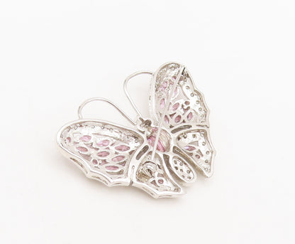 925 Sterling Silver  Vintage Pink & White CZ Butterfly Brooch Pin  BP10522