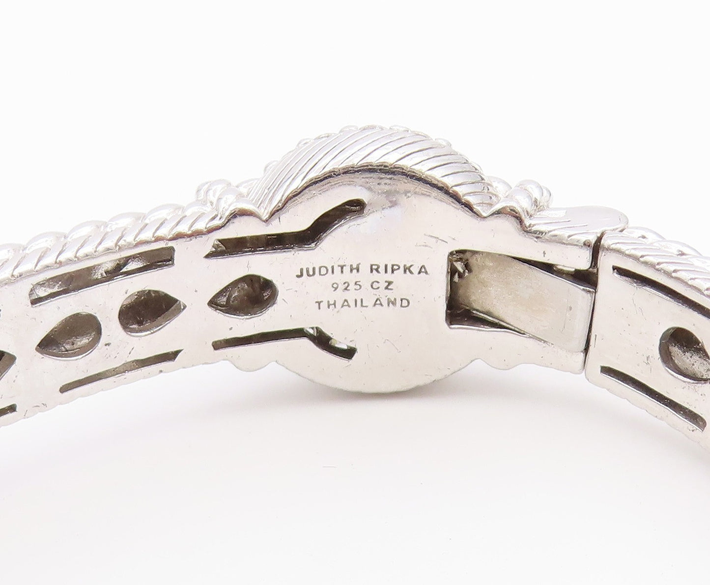 925 Sterling Silver Vintage Bracelet JUDITH RIPKA Turquoise & CZ Cuff  BT12168