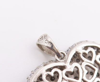 925 Sterling Silver Vintage Pendant Classic CZ Cluster Love Heart Charm  PT26644