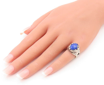 925 Sterling Silver Vintage Ring Solid Carved Band Lapis Lazuli  Sz 5  RG31811