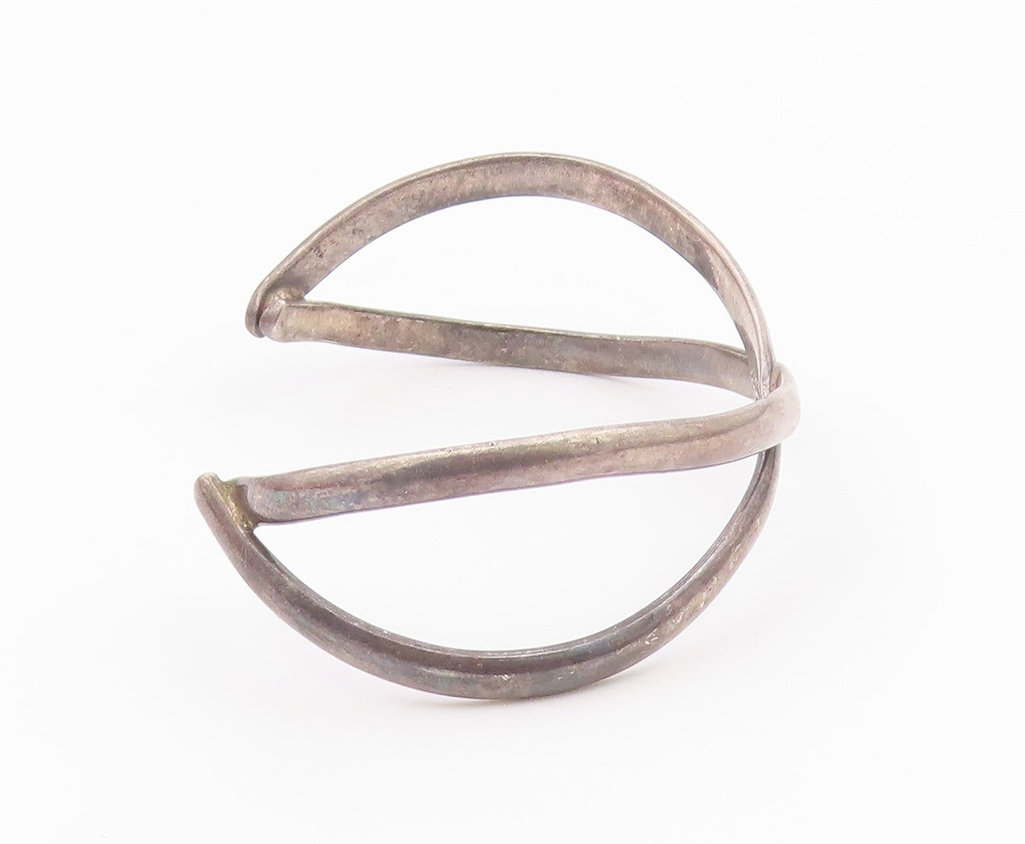 MEXICO 925 Sterling Silver  Vintage Dark Tone Crossed Cuff Bracelet  BT8627