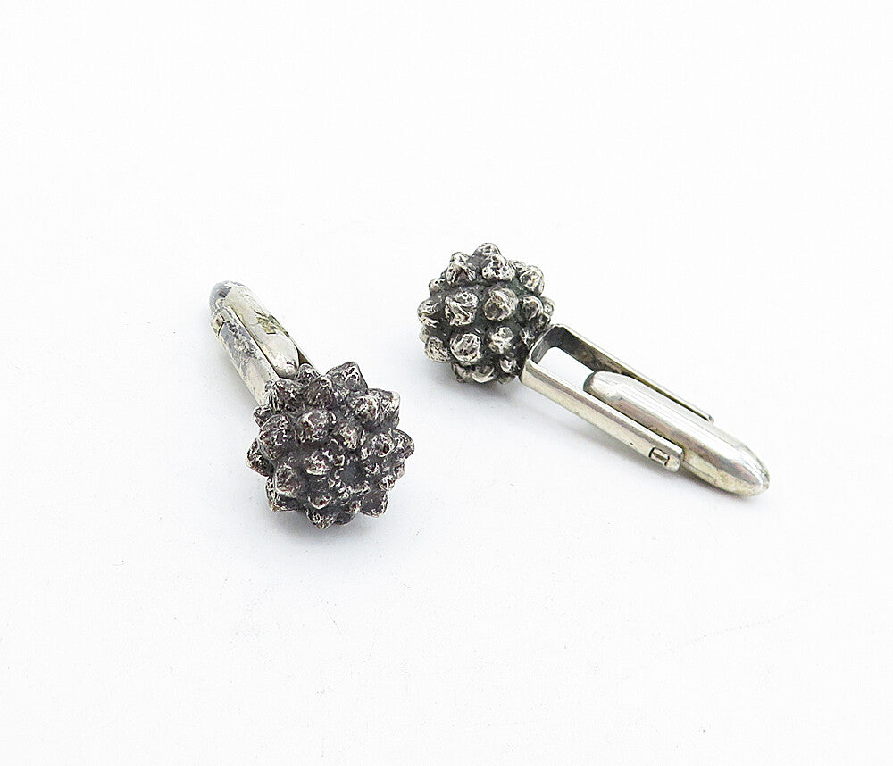 925 Sterling Silver  Vintage Antique Oxidized Spiked Ball Cuff Links  TR1087