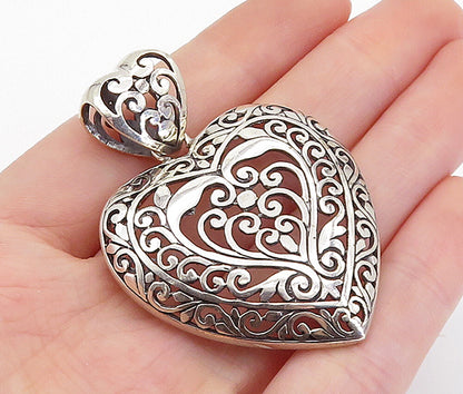 925 Sterling Silver Shiny Open Swirl Pattern Love Heart Drop Pendant PT5948