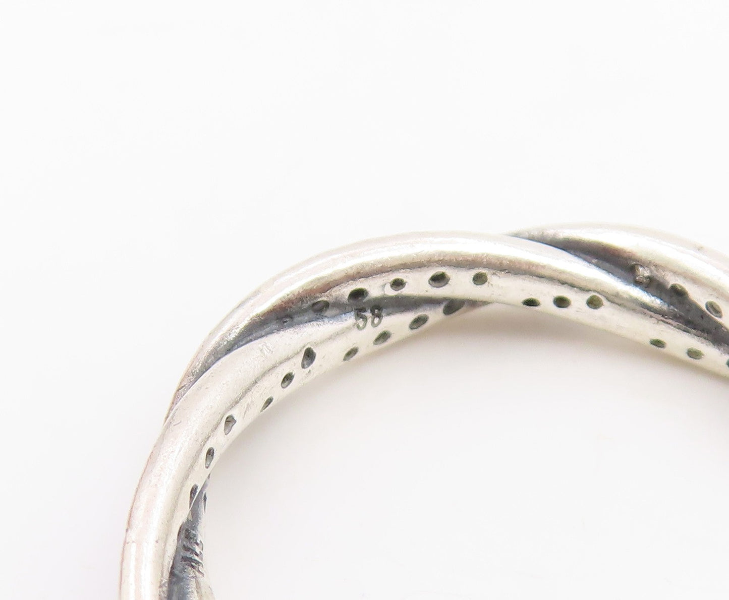 925 Sterling Silver Vintage Ring PANDORA CZ Twisted Double Band  Sz 8.5  RG35008