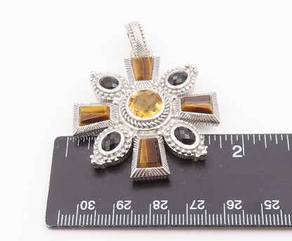 925 Sterling Silver Vintage Pendant JUDITH RIPKA Gemstone Maltese Cross  PT26418