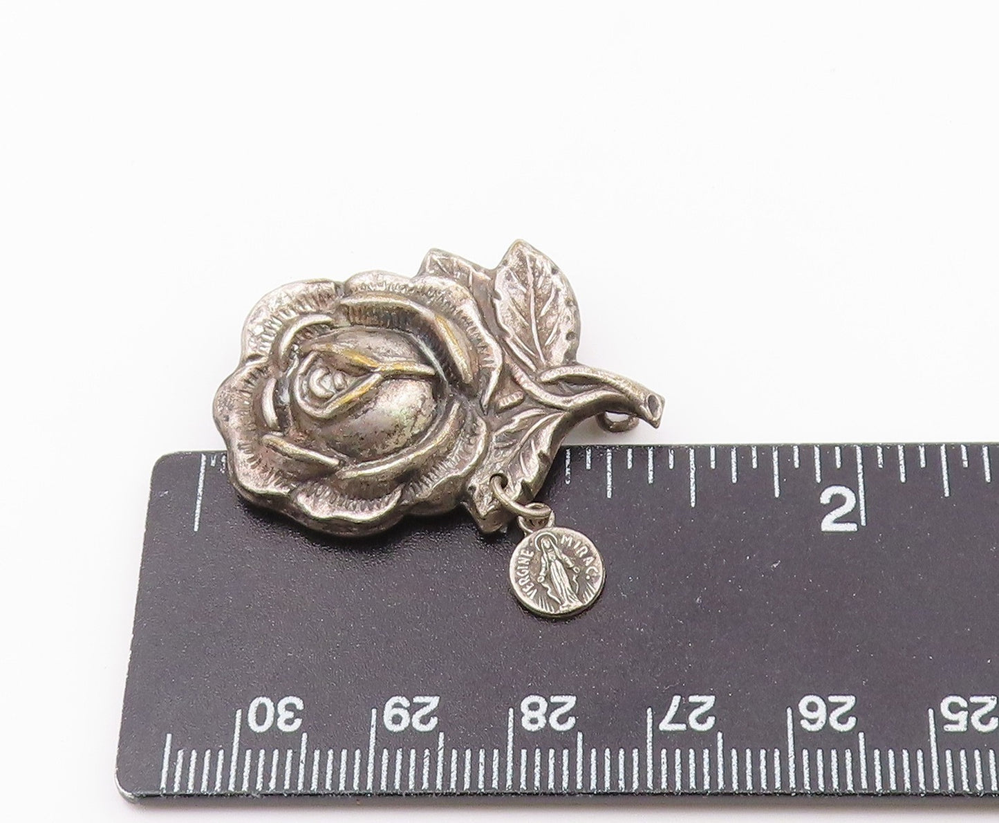 G FROSI 925 Sterling Silver  Vintage Dark Tone Rose Flower Brooch Pin  BP8196