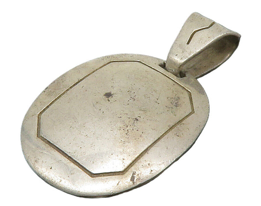 925 Sterling Silver  Vintage Cornered Square Etched Oval Drop Pendant  PT11187