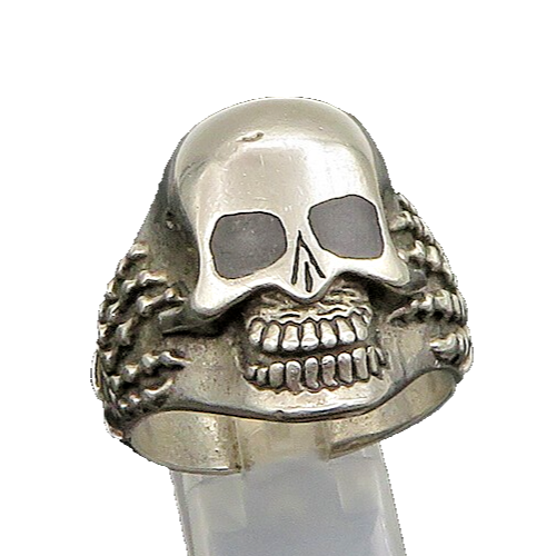 925 Sterling Silver  Vintage Large Skeleton Head Biker Ring Sz 14  RG23325