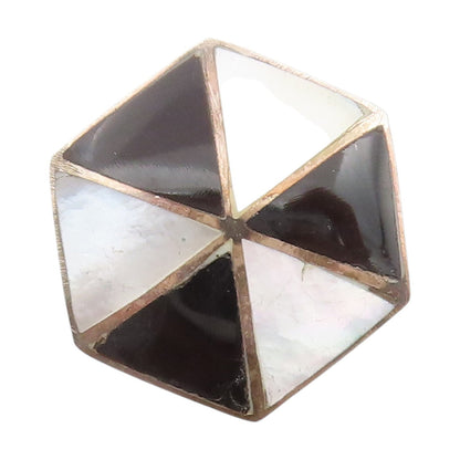 925 Sterling Silver Vintage Ring Mother Of Pearl Geometric Inlay  Sz 8  RG33933