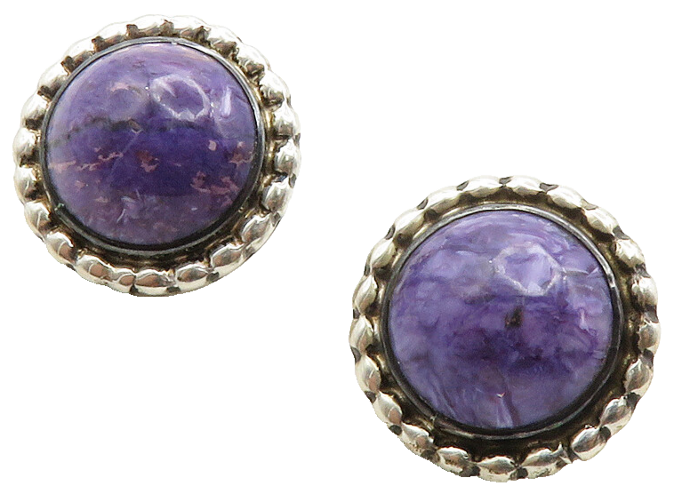 CAROL FELLEY 925 Silver  Vintage Cabochon Cut Charoite Drop Earrings  EG6564