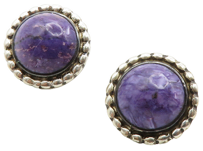 CAROL FELLEY 925 Silver  Vintage Cabochon Cut Charoite Drop Earrings  EG6564