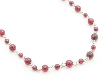 925 Sterling Silver Vintage Red Topaz Ball Beaded Chain Necklace NE1127