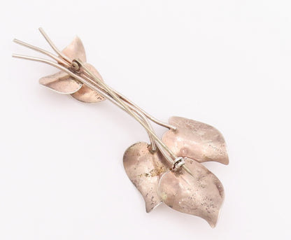 925 Sterling Silver Vintage Brooch Pin Swirly Cutout Solid Leaves  BP10764