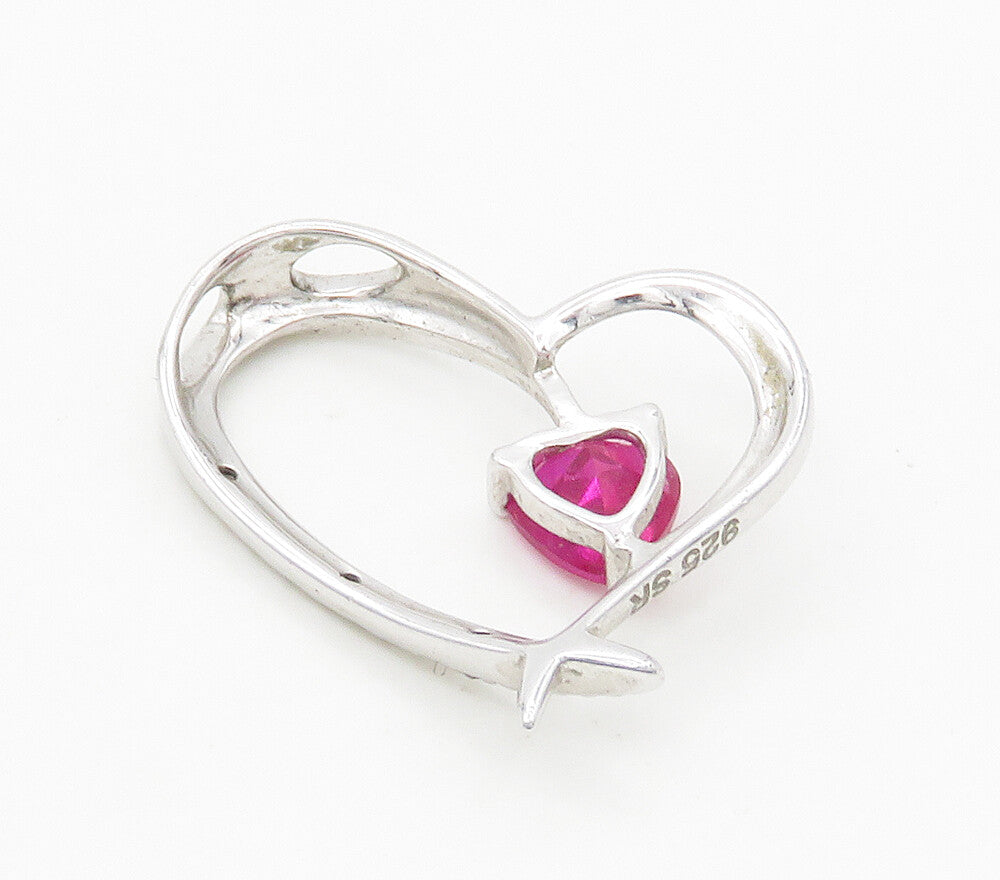 925 Sterling Silver  Pink Topaz & Genuine Diamonds Love Heart Pendant  PT12944