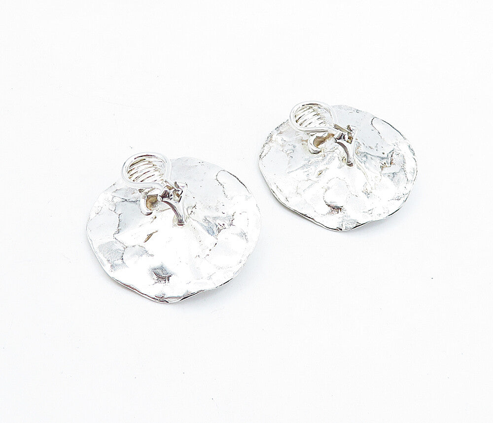 925 Sterling Silver  Vintage Blue Topaz Sculpted Non Pierce Earrings  EG2856