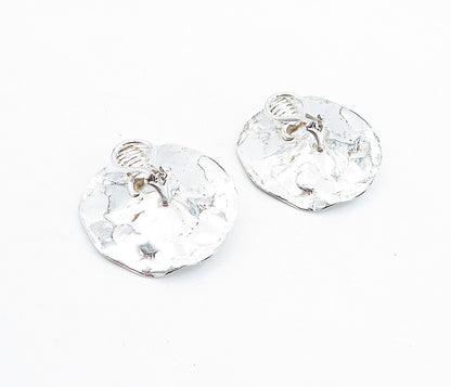 925 Sterling Silver  Vintage Blue Topaz Sculpted Non Pierce Earrings  EG2856