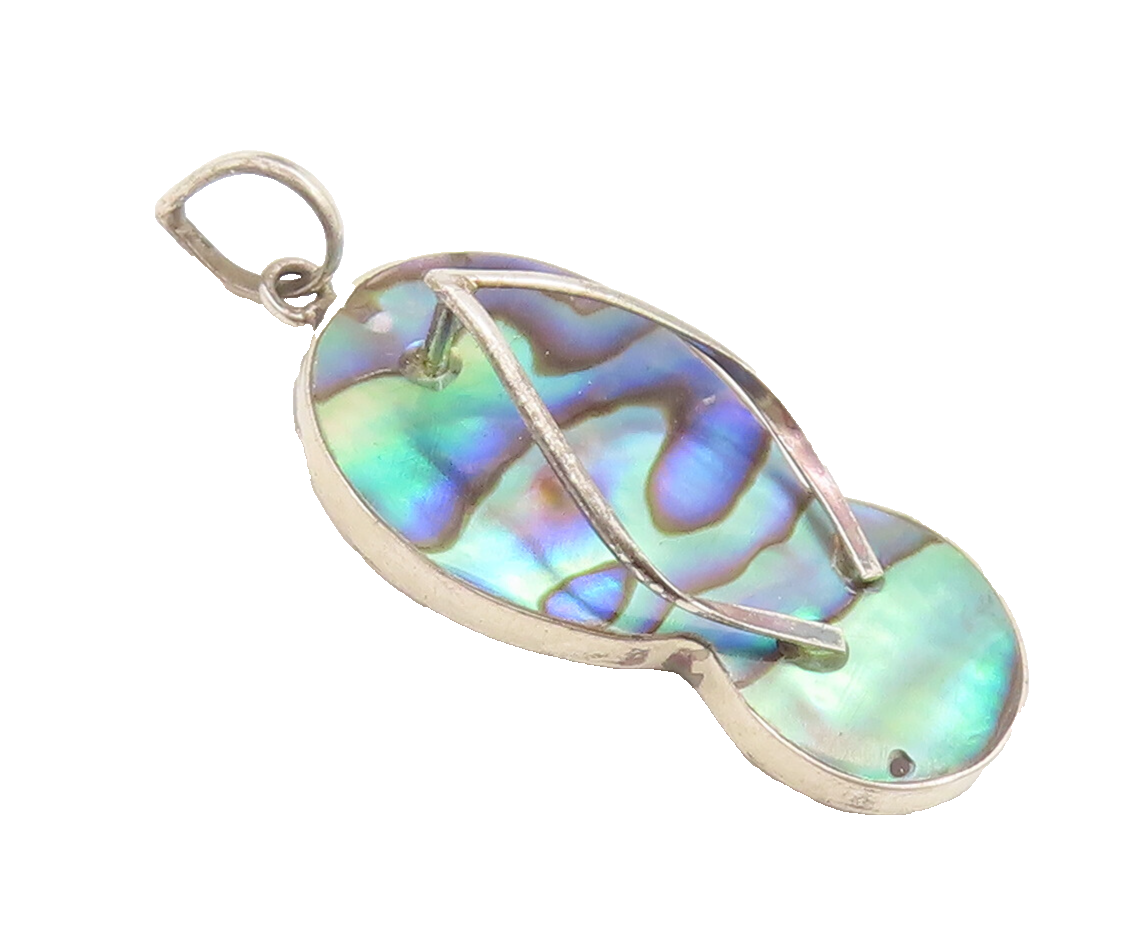 925 Sterling Silver Vintage Pendant Minimalist Abalone Cutout Sliders  PT22738