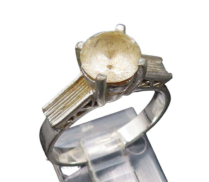ERUOPEAN 925 Silver  Vintage Prong Set Topaz & Ribbed Sides Ring Sz 8  RG26068