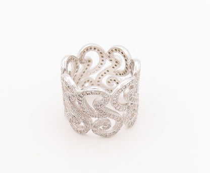 925 Sterling Silver Vintage Ring Designer Swirly Cutout CZ Inlay  Sz 6  RG29761