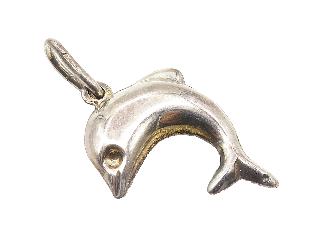 925 Sterling Silver  Vintage Shiny Dark Tone Leaping Dolphin Pendant  PT8457