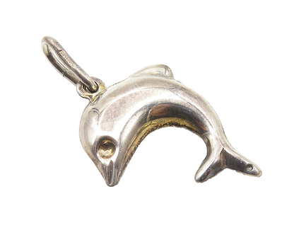 925 Sterling Silver  Vintage Shiny Dark Tone Leaping Dolphin Pendant  PT8457