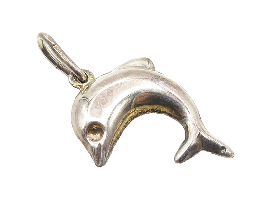 925 Sterling Silver  Vintage Shiny Dark Tone Leaping Dolphin Pendant  PT8457