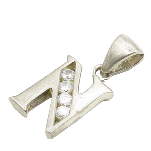 925 Silver  Vintage Cubic Zirconia Letter N Initial Drop Pendant  PT14289