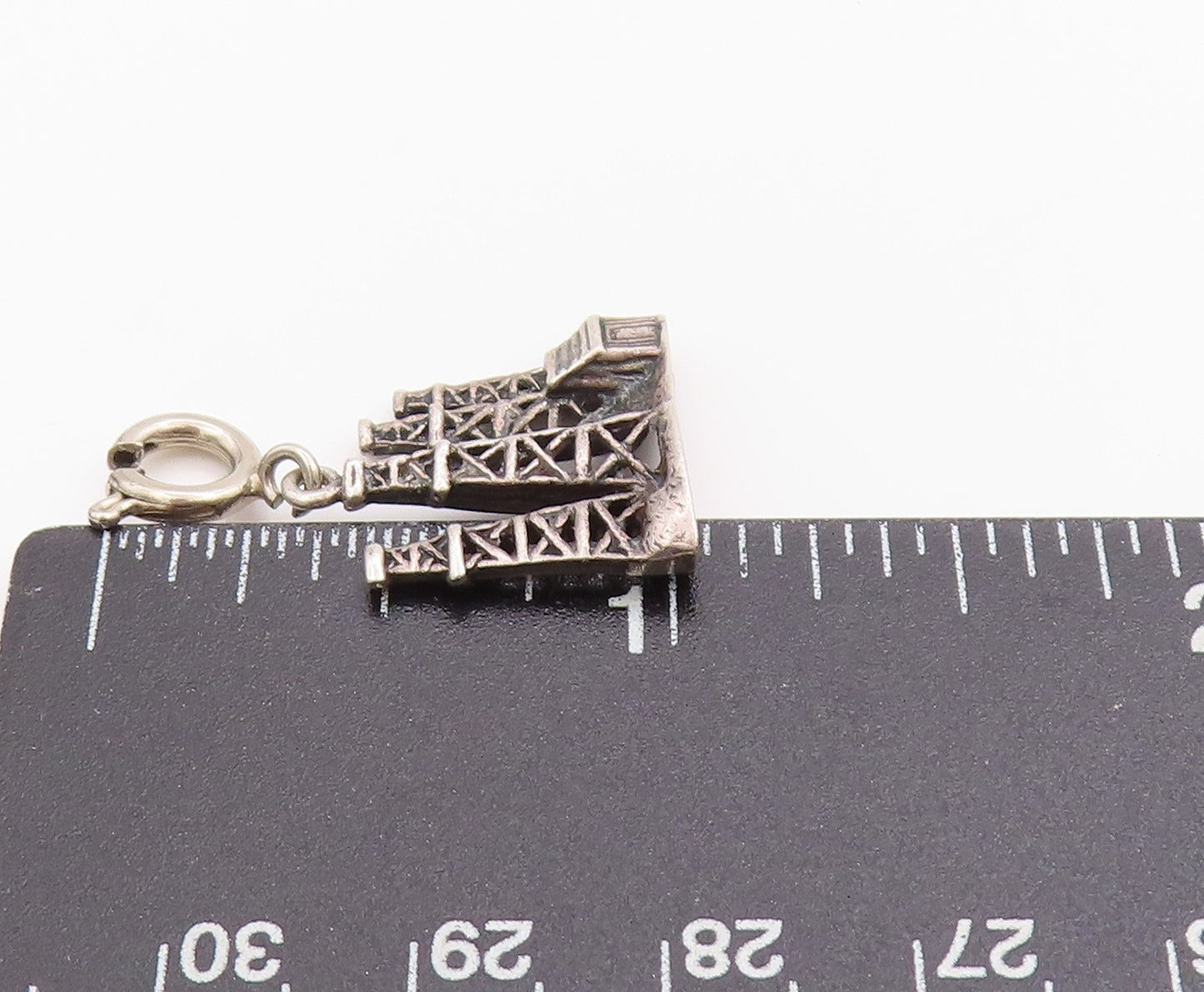 925 Sterling Silver Vintage Pendant Etched Miniature Oil Boom Town Charm PT24814