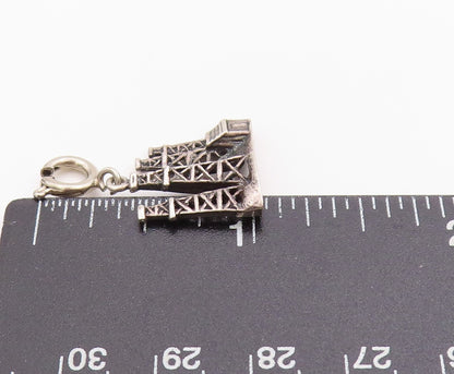 925 Sterling Silver Vintage Pendant Etched Miniature Oil Boom Town Charm PT24814