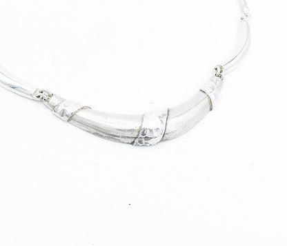 925 Sterling Silver  Vintage Shiny Hammered Detail Collar Necklace  NE1186