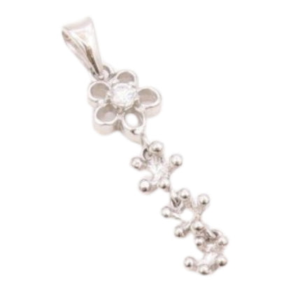 925 Sterling Silver  White Cubic Zirconia Floral Pebbled Drop Pendant  PT1517