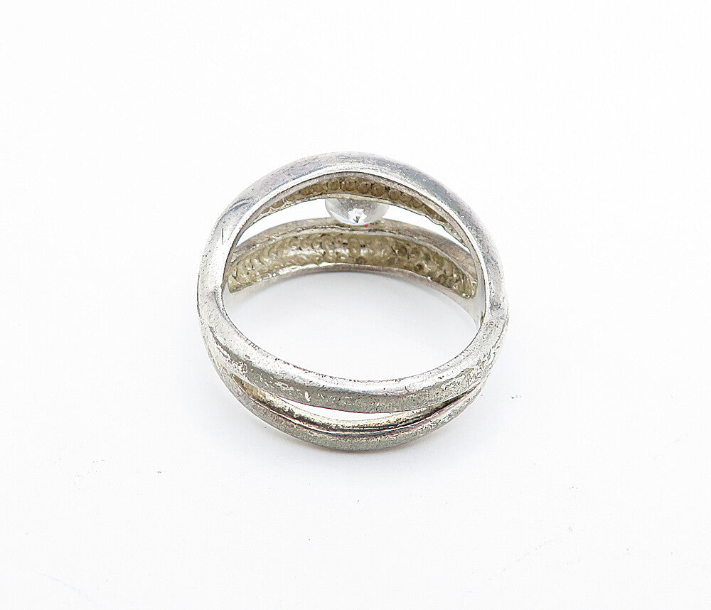 925 Sterling Silver Vintage Cubic Zirconia Shiny Split Band Ring Sz 7 RG5186