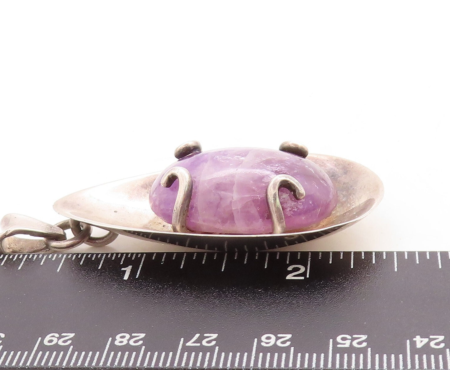 925 Sterling Silver Vintage Pendant Designer Large Cabochon Amethyst  PT23770