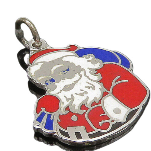 925 Sterling Silver  Vintage Enamel Santa Clause Christmas Pendant  PT19304