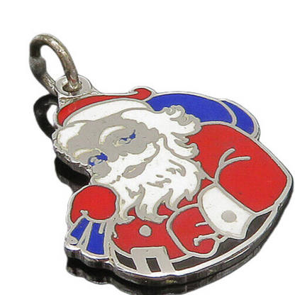 925 Sterling Silver  Vintage Enamel Santa Clause Christmas Pendant  PT19304